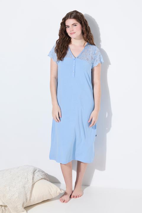 Image du produit Ulla Popken Chemise de nuit, décolleté en V et manches courtes, dentelle sur les épaules et les manches (58)