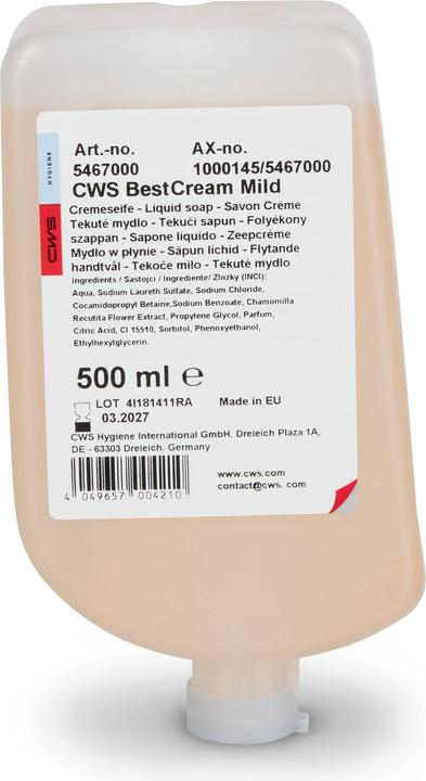 CWS ParadiseLine Best Cream Mild Seifencreme 500ml, 12er Pack (Flüssigseife, 6000 ml)