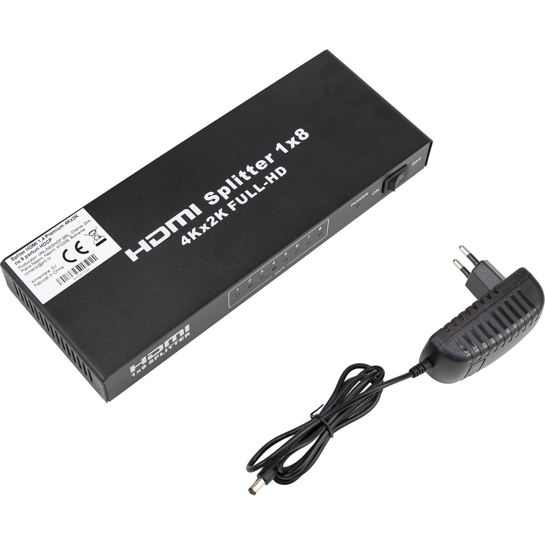 PNI Premium HDMI 1.4-Splitter mit 8 HDCP 4Kx2K-Anschlüssen, Switch Box