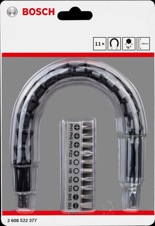 Produktbild Bosch Professional Zubehör 11 Stk. flexible Verlängerung aus Kunststoff SDB (Innensechsrund TX M25, Sechskant (hexagonal) M4, Sechskant (hexagonal) M5, Kreuz Phillips PH M1, Kreuz Phillips PH M2, Kreuz Phillips PH M3, Kreuz Pozidriv PZ M2, Innensechsrund TX M20)