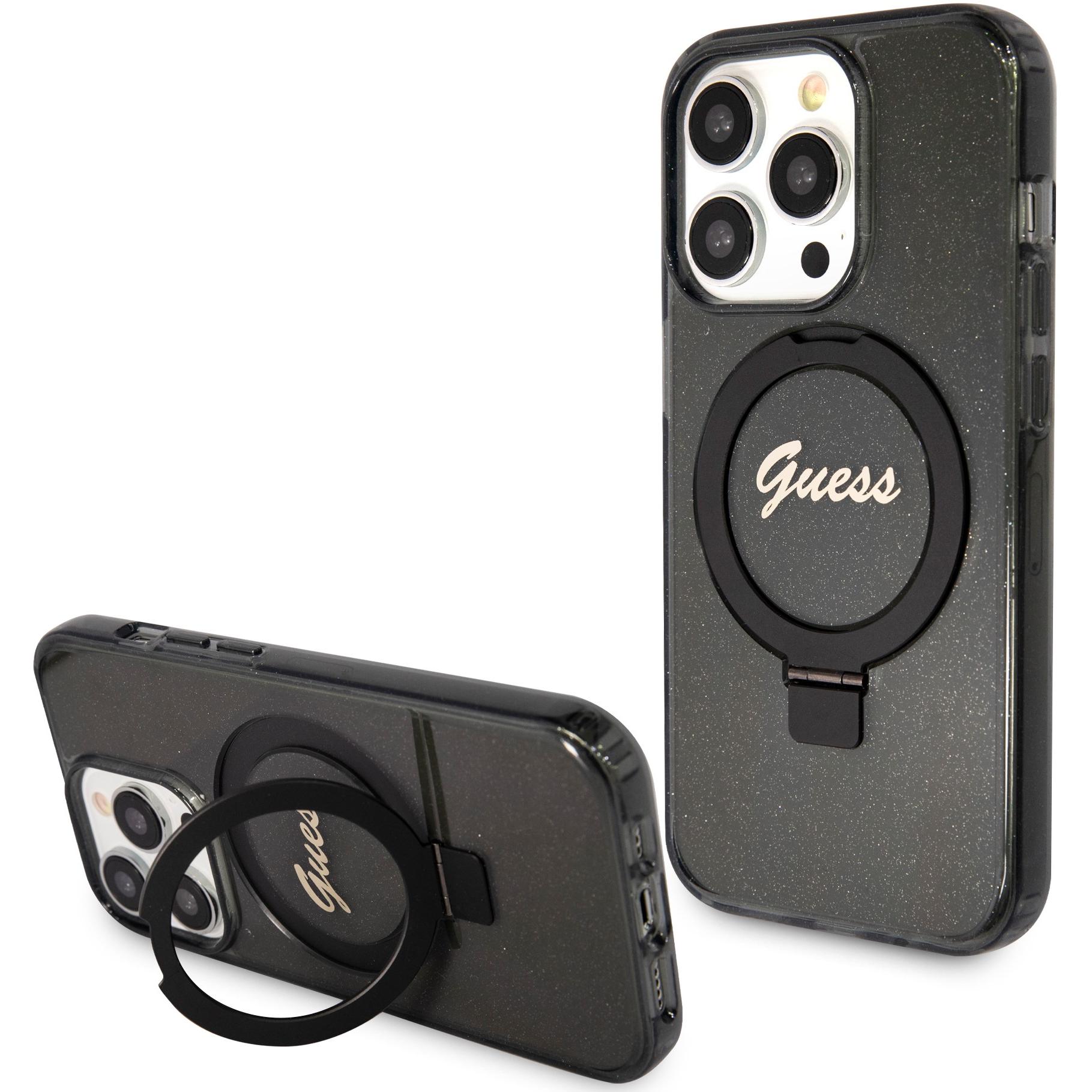 Thumbnail - Guess GUHMP15XHRSGSK iPhone 15 Pro Max 6.7" czarny/black hardcase Ring Stand Script Glitter MagSafe (Apple iPhone 15 Pro...