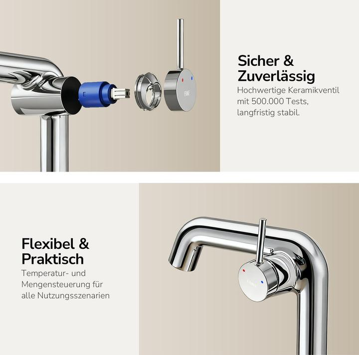 Produktbild Emke Wasserhahn Bad Messing Keramikkartusche Luftsprudler Waschtischarmatur Mischbatterie einfache Instal