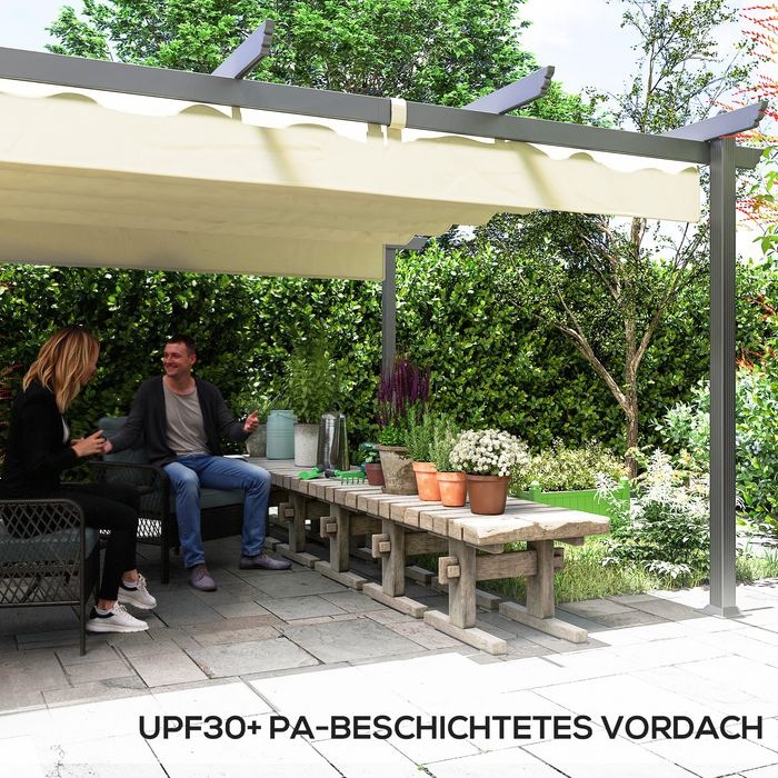Actual product image Swisshandel24 Pergola ca. 4x4m, verstellbares Dach, Freistehend, Beige (390 cm, 390 cm)