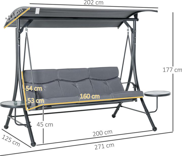 Immagine prodotto Outsunny Altalena Hollywood a 3 posti con tettuccio parasole regolabile
