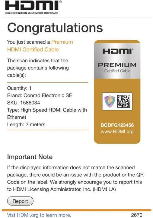 Actual product image SpeaKa Professional Premium HDMI cable with Ethernet 2 m 4k/Ultra-HD at 18 Gpbs (2 m)