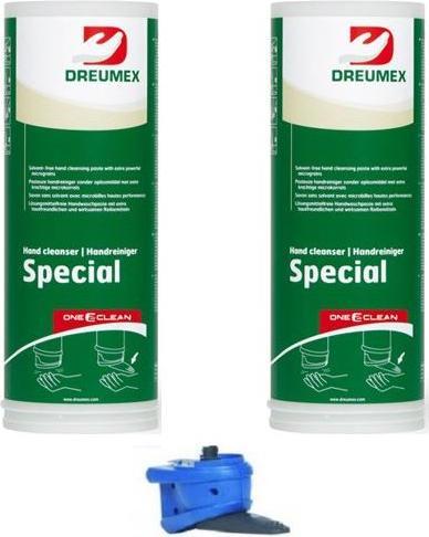 Dreumex 10430001030 Handreiniger One2Clean Special 2 x Kartusche 3 Liter + Spender Anleitung (Flüssigseife, Handseife Nachfüllpackung, 3000 ml)