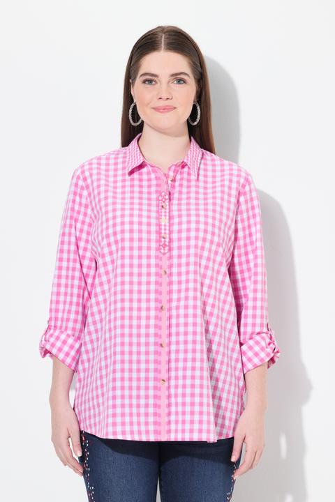 Immagine prodotto Ulla Popken Blusa a quadri in tradizionale stile Tracht con collo da camicia, maniche lunghe e linguetta (54)