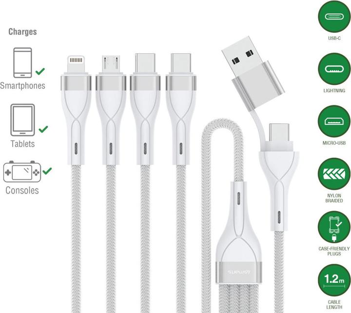 Produktbild 4smarts Multi-Ladekabel 4in2 (1.20 m, USB 2.0, 15 W)