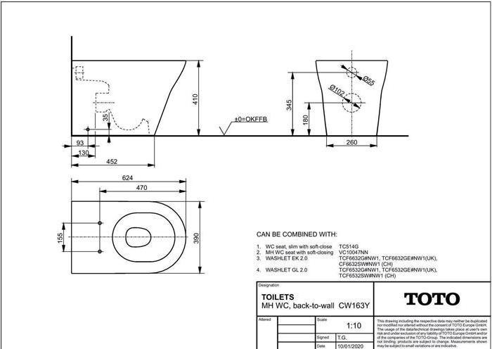 Produktbild TOTO MH Stand-WC tief, randlos, Abgang waagerecht weiss