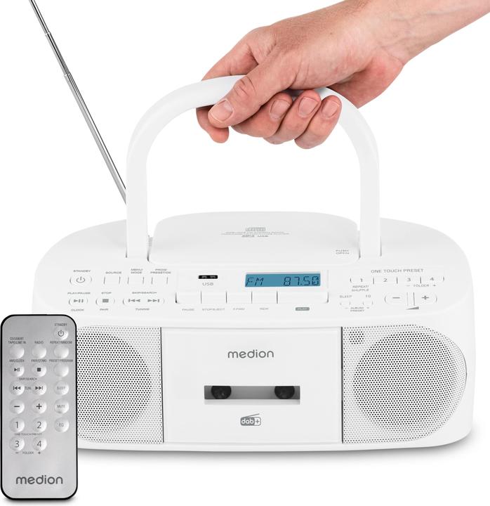 Actual product image Medion LIFE DRX-1 Plus Boombox weiss Radiorekorder mit CD-Spieler und Kassettendeck (DAB+, FM, PLL, Bluetooth)