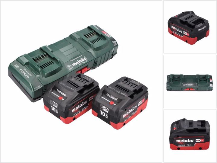 2x Metabo LiHD Akkupack 18 V 10,0 Ah CAS System (625549000), 1x Metabo ASC 145 DUO Doppel Ladegerät (627495000)