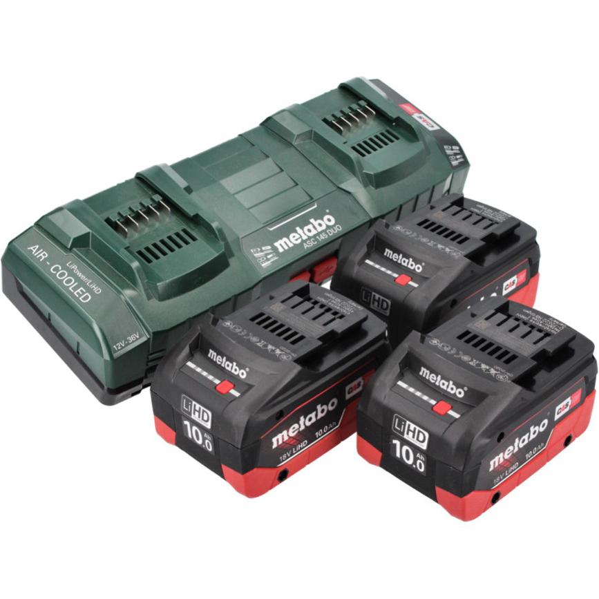 Thumbnail - Metabo, Werkzeugakku + Ladegerät, 18 V Basis Set 3x Akku 10,0 Ah LIHD + ASC 145 DUO Doppelladegerät CAS System (18 V)