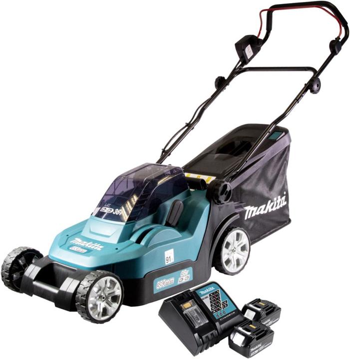 Produktbild Makita DLM 432 RF2 Akku Rasenmäher 36 V ( 2x 18 V ) 43 cm Brushless + 2x Akku 3,0 Ah + Ladegerät (Akkubetrieb)