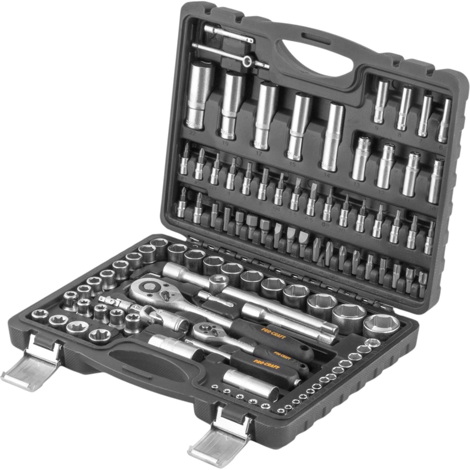 Procraft, Chiave a bussola + esagonale, WS-108 Steckschlüssel Set 108 tlg. 1/4" / 1/2" Ratsche / Schlüssel / Stecknuss / Bits +