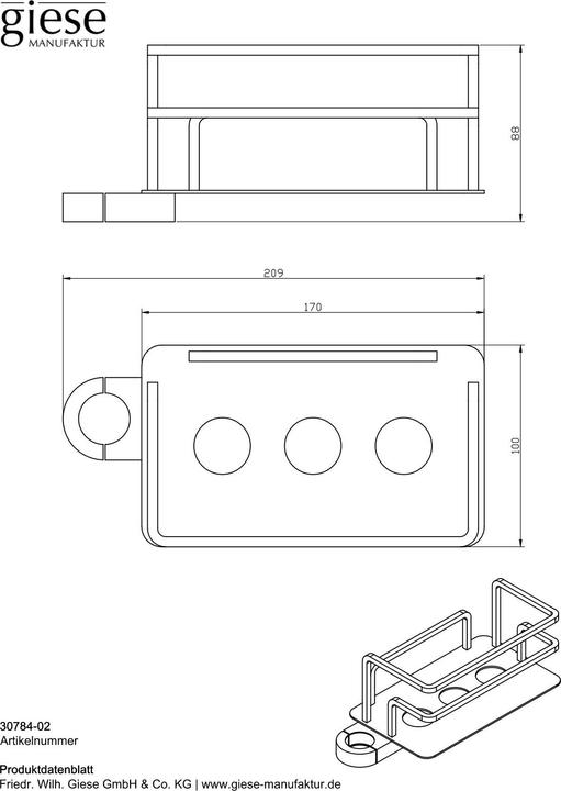 Immagine prodotto Giese Manufaktur Optisign Duschkorb für Duschgleitstange rechts mit Halter für Rasierer