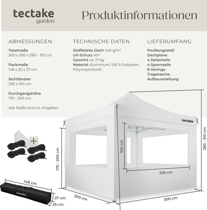 Produktbild tectake Garten-Pavillon (300 cm, 300 cm)