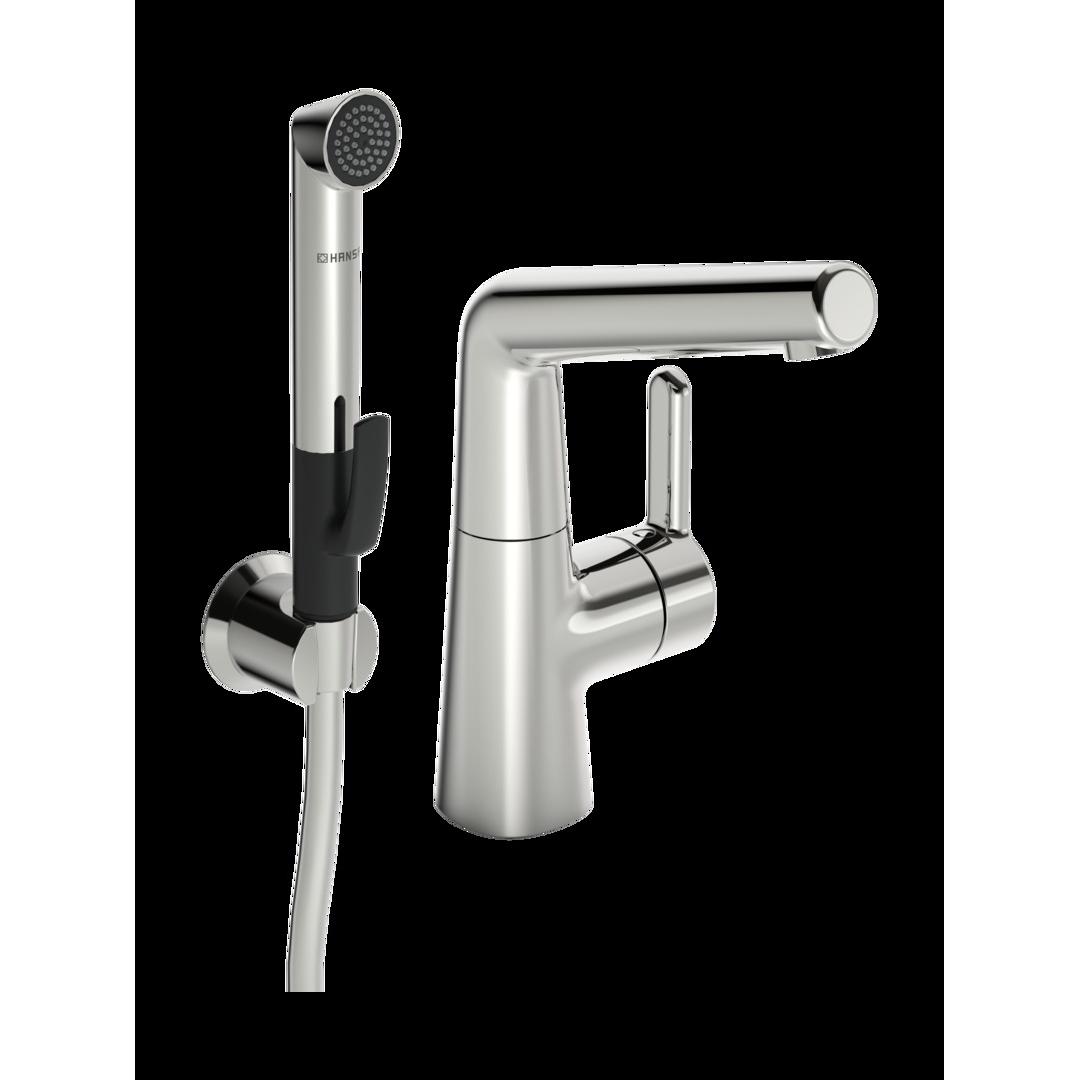 Hansa, Badarmatur, HANSADESIGNO Style Waschtischarmatur und Handbrause, Ausladung 151mm, 51342201