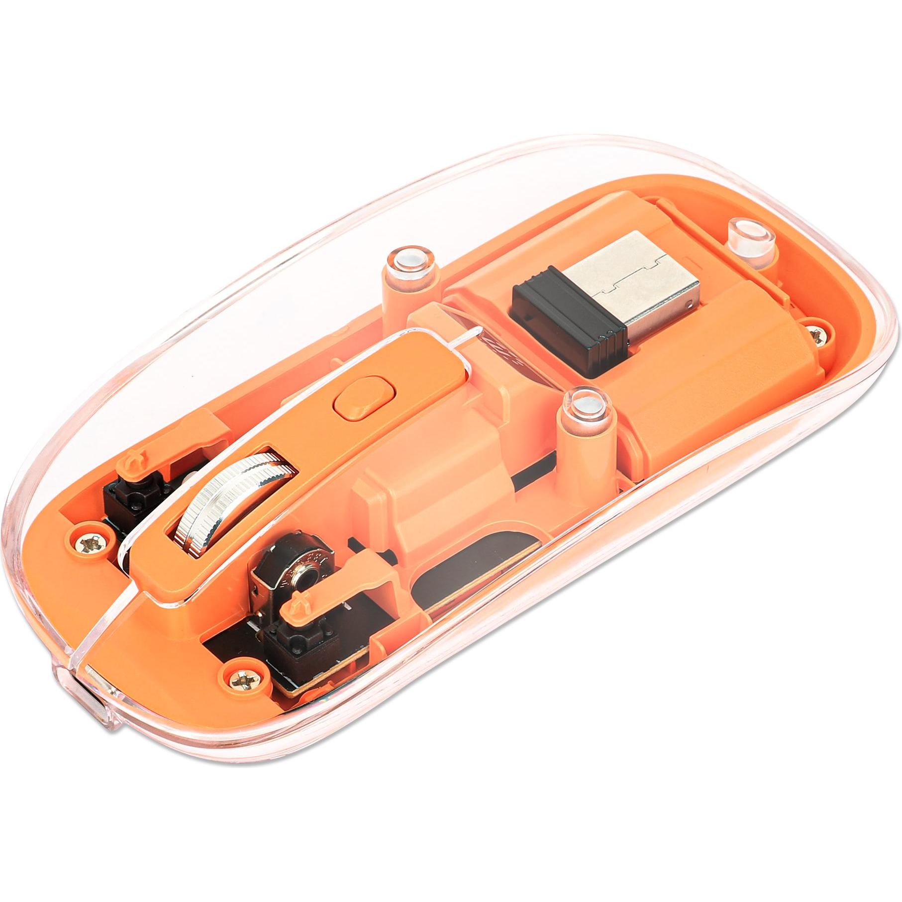 Manhattan MH Transparent 4D mouse, White (Kabellos), Maus, Orange, Transparent