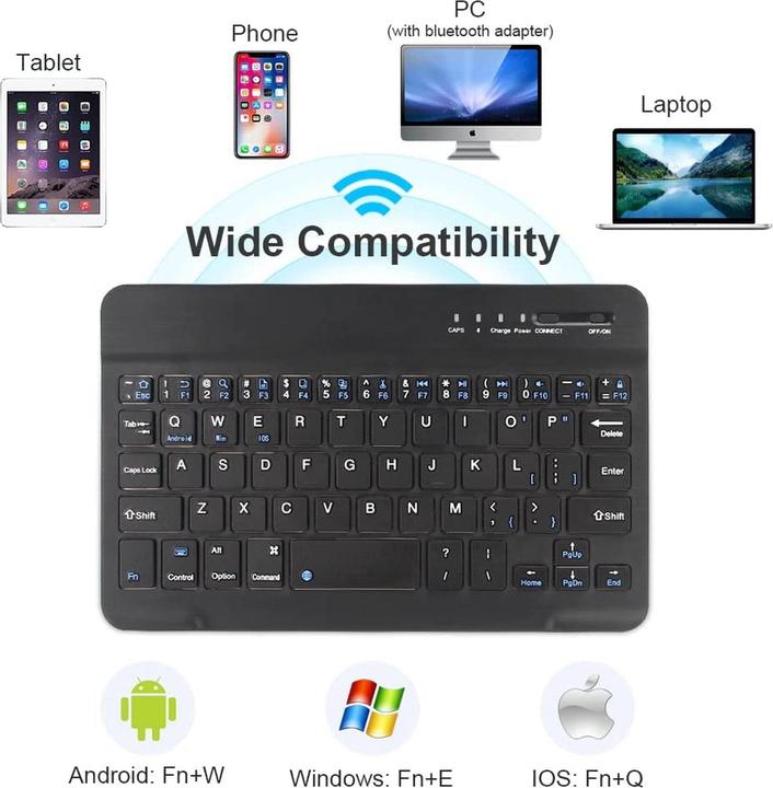 Produktbild Lobwerk Bluetooth Tastatur Keyboard kabellos USB für ALLE iOS Windows Android Tablets (Deutschland, Kabellos)