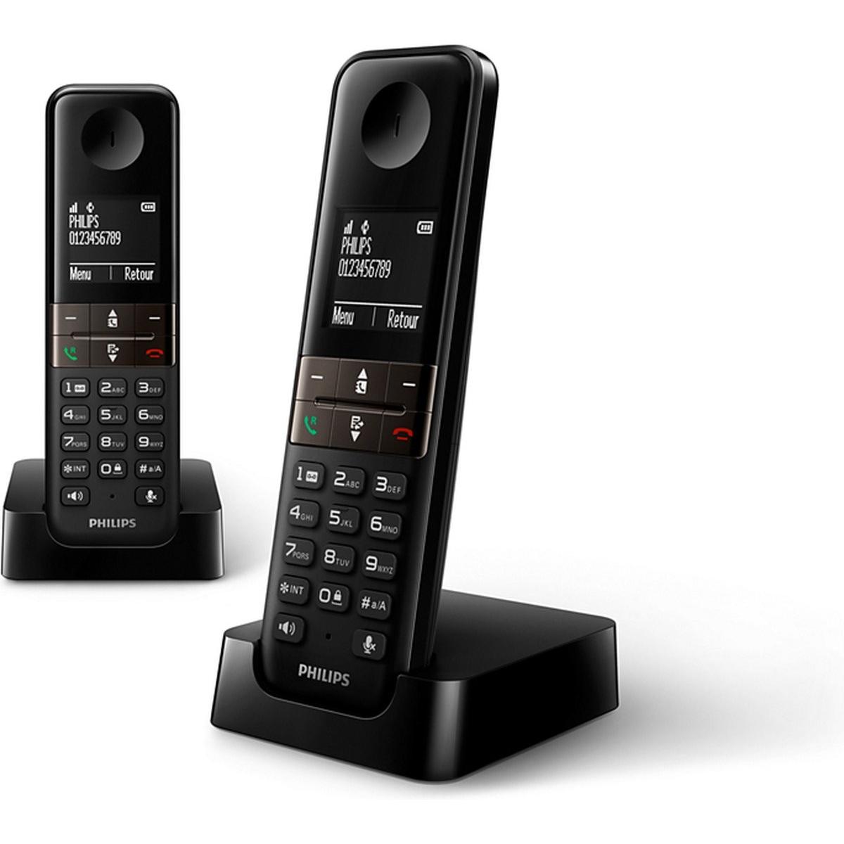 Philips WIRELESS LANDLINE TELEPHONE D4702B/34 DUO BLACK 1.8", Telefon, Schwarz