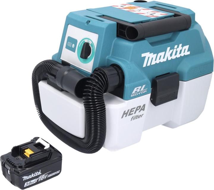 Productafbeelding Makita DVC 750 LF1 Accu stofzuiger LXT 18 V 67 mbar 7,5 l Borstelloos + 1x accu 3.0 Ah - zonder (Nat-droog stofzuiger)