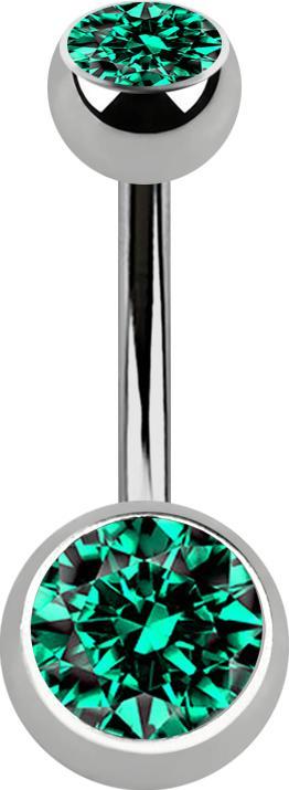 Image du produit Star Piercing Banane argentée avec deux boules argentées cristal turquoise (Titane G23)