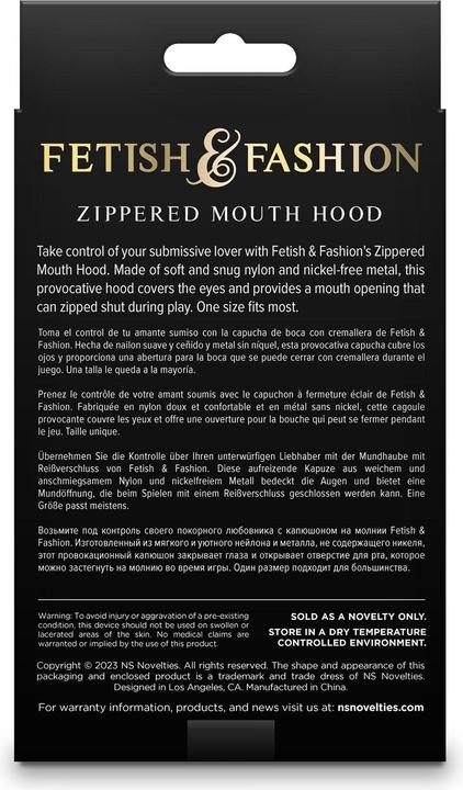 Actual product image NS Novelties fetish & fashion zippered mouth hood black