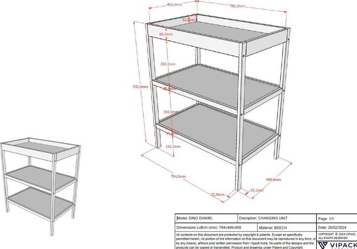 Produktbild Vipack Wickeltisch Dino