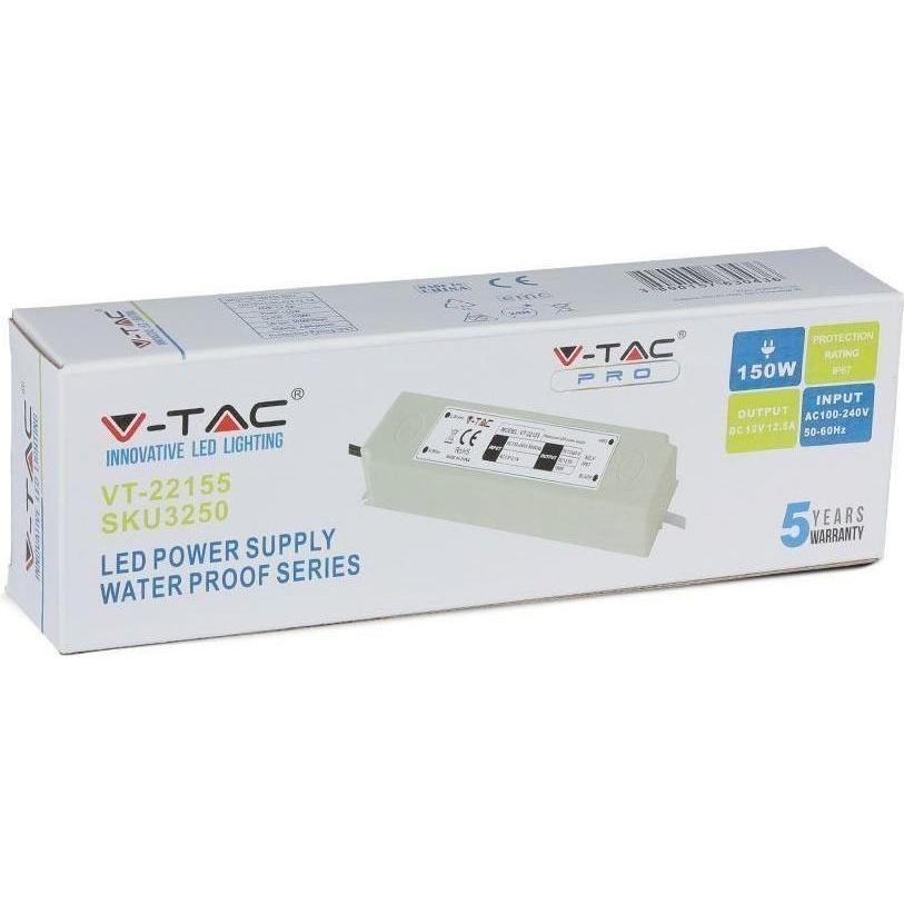 V-TAC, Zubehör Beleuchtung, Zasilacz LED 150W 12V 12.5A IP67 Hermetyczny Filtr EMI VT-22155 5 Lat Gwarancji