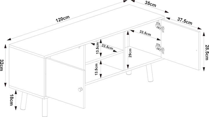 Image du produit En.Casa Fernsehschrank Reyljand mit 2 Türen 120x35x50 cm Grau/Eicheoptik (120 x 35 x 50 cm)