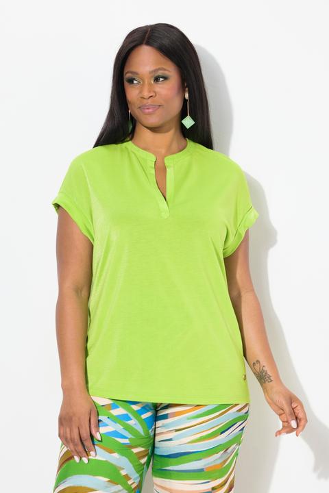 Actual product image Ulla Popken Split Neck Cap Sleeve Shimmer Tee (56)
