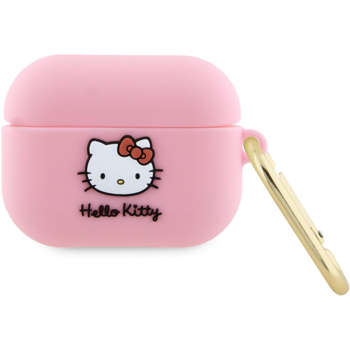 Hello Kitty HKAP3DKHSP Airpods Pro cover różowy/pink Silicone 3D Kitty Head (Kopfhörer Hülle), Kopfhörertasche + Schutzh...