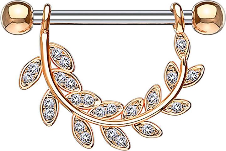 Immagine prodotto Star Piercing Barbell hängende Kristallblätter rosegold (Ottone, Acciaio chirurgico 316L)