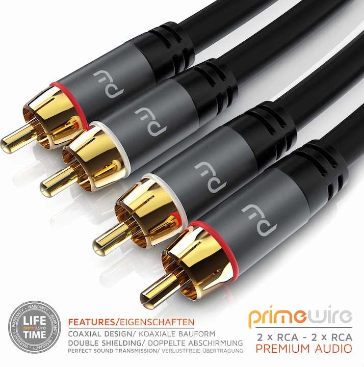 Produktbild Primewire Stereo Cinch Audio Kabel, RCA, mehrfach geschirmtes HiFi Audiokabel, 2X Cinch zu 2X Cinch (1 m, Cinch)