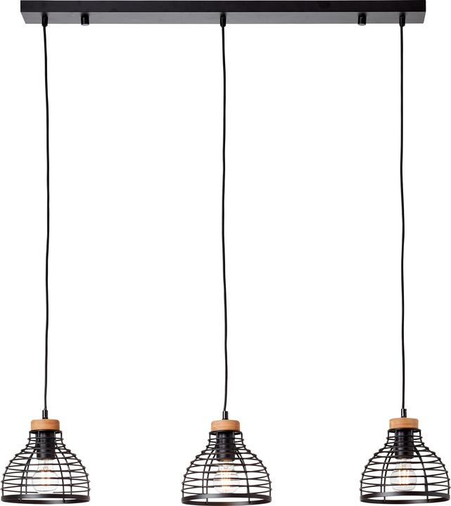 Actual product image Brilliant Avia pendant light 3 lights black/wood (E27)