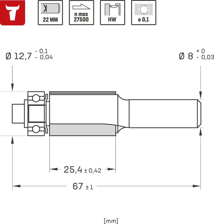 Produktbild Stier Bündigfräser D12,7 x L25 x S8 mm HM (HW)