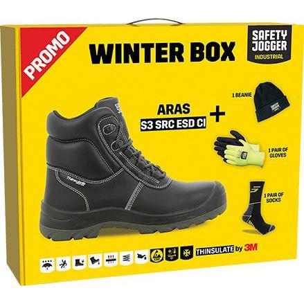 Safety Jogger, Sicherheitsschuhe, SI9600470 Winterbox ARAS Hochsicherheitsschuhe, Mütze, Handschuhe und Socken (47)