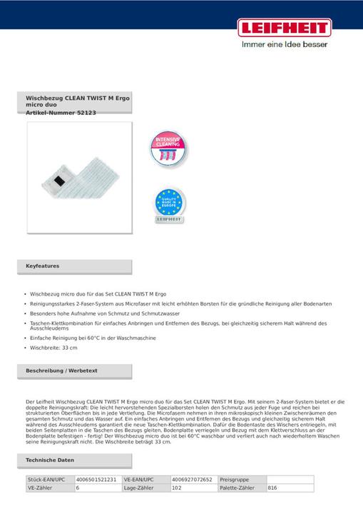 Produktbild Leifheit Wischbezug CLEAN TWIST M Ergo micro duo (1 Stk.)