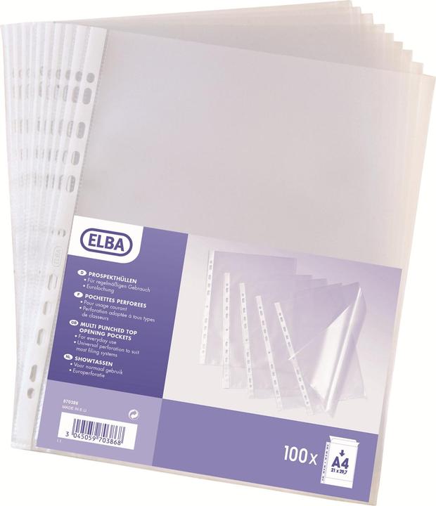 Elba Leaflet cover, DIN A4, PP, 0.05 mm, grained, open top, Euro perforation (A4, 100x)