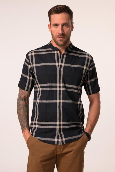 Immagine prodotto JP1880 Hemd, Halbarm, Leinenmix, Karo, Stehkragen, Modern Fit (5XL)