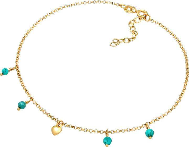 Produktbild Elli Fussschmuck Herz Howlith Türkis Boho 925 Silber (925 Sterling Silber vergoldet, Howlith, 22 cm)