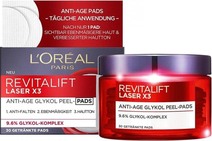 Actual product image L'Oréal Paris L'Oréal Revitalift Laser X 3 30 Pads Anti-Aging Glycolic Peel (Exfoliation)