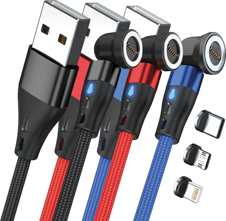 Productafbeelding RealPower Magneetkabel 3 Amp Set,1m,3 kabels met adapters (1 m)