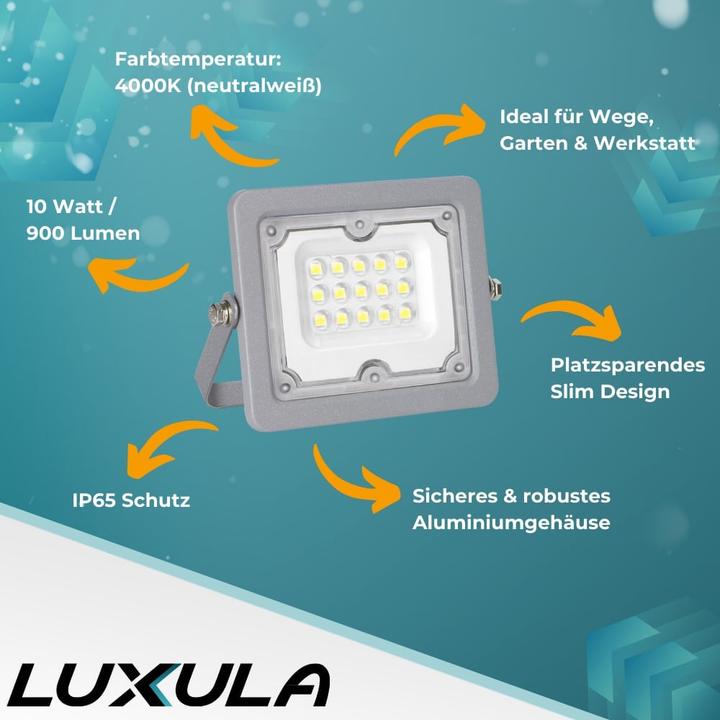 Produktbild Luxula LED-Fluter, EEK: F, 20W, 1800lm, 4000K, IP65, grau (1800 lm, IP65)