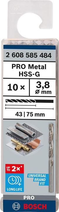 Actual product image Bosch Professional Zubehör PRO Metal HSS-G twist drill, 3.8 x 43 x 75 mm (3.8 mm)