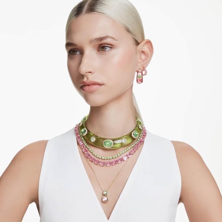 Actual product image Swarovski Matrix Kreolen Baguette Schliff Herz Klein Rosa Gold (Swarovski Metal)
