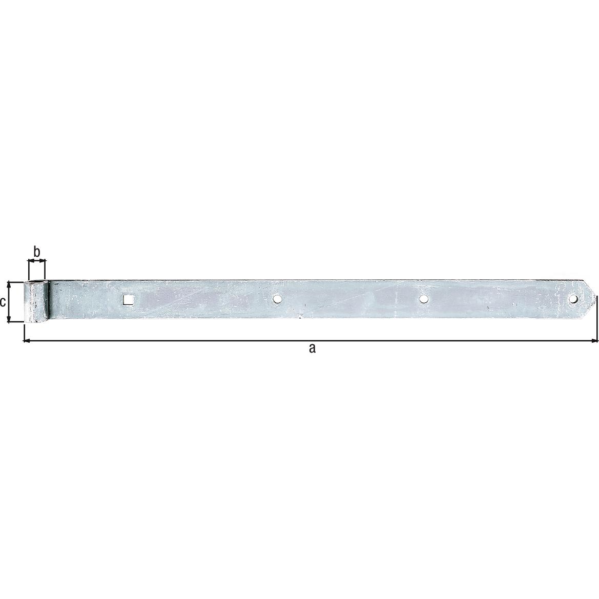 Thumbnail - GAH, Türbeschlag + Scharnier, Ladenband Länge 700 x 16 x 45 mm Stärke 5 mm Stahl galv. verz. dickschichtpassiviert Ø 16 ...