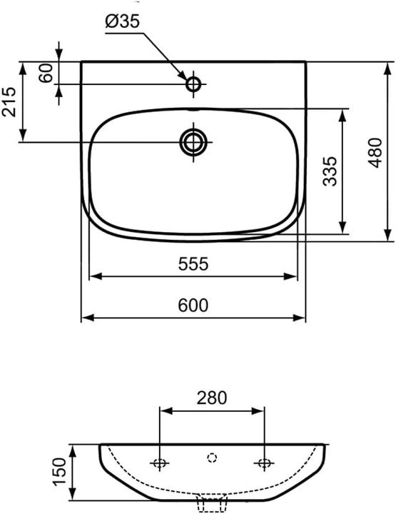 Image du produit Ideal Standard BASIN HUNG ILIFE T470501 60CM WHITE (480 mm, 600 mm)