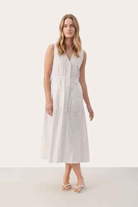 Image du produit Part Two Robe mi-mollet ajustement régulier à rayures blanches (40)