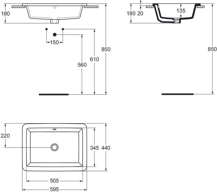Produktbild Ideal Standard IDS Einsatzwaschtisch STRADA 595x435x170mm weiss (435 mm, 595 mm)